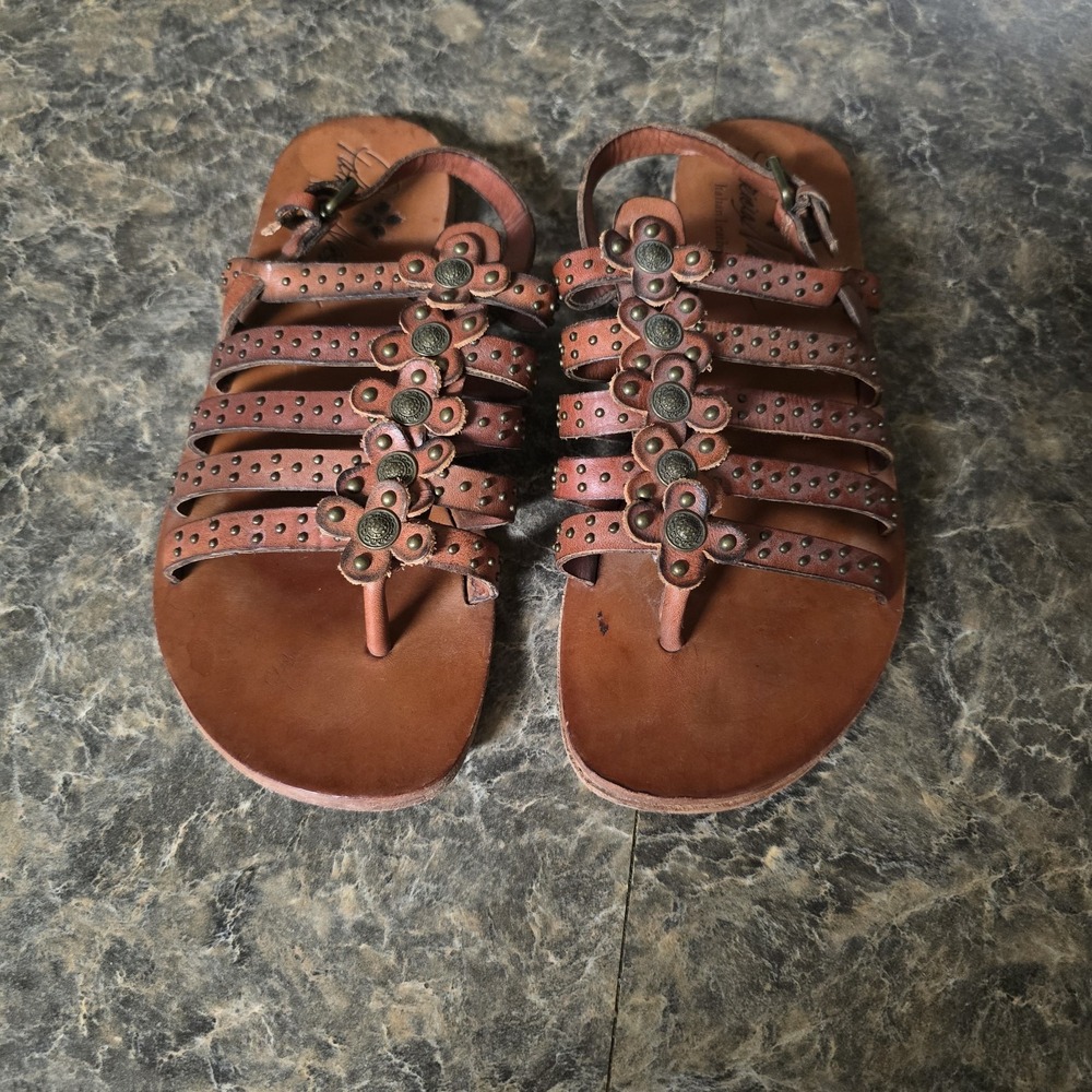 Patricia Nash Women 7.5 Italian Leather Gladiator Sandals Brown Studded Boho